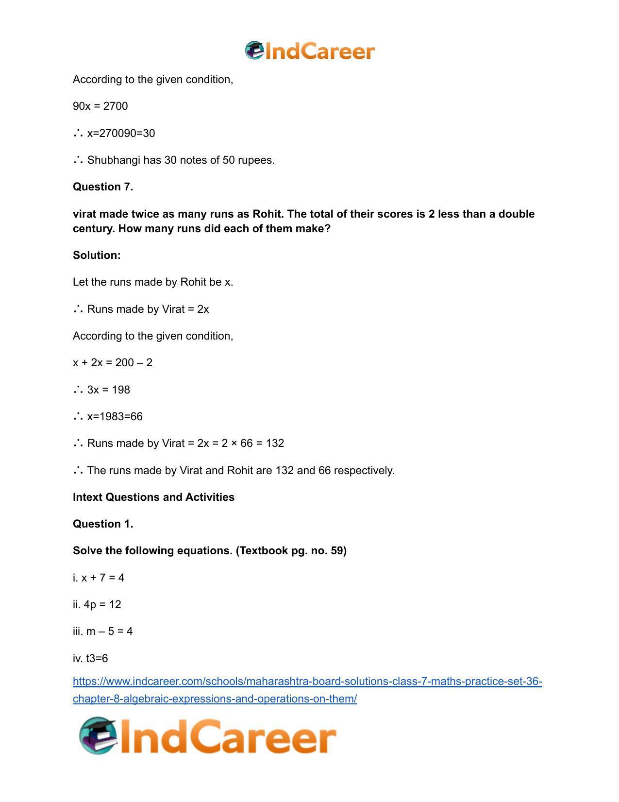 Maharashtra Board Solutions Class 7-Maths (Practice Set 36): Chapter 8- Algebraic Expressions and Operations on them - Page 7