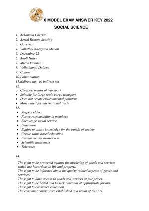 Kerala SSLC 2022 Social Science Answer Key (EM) (Model)