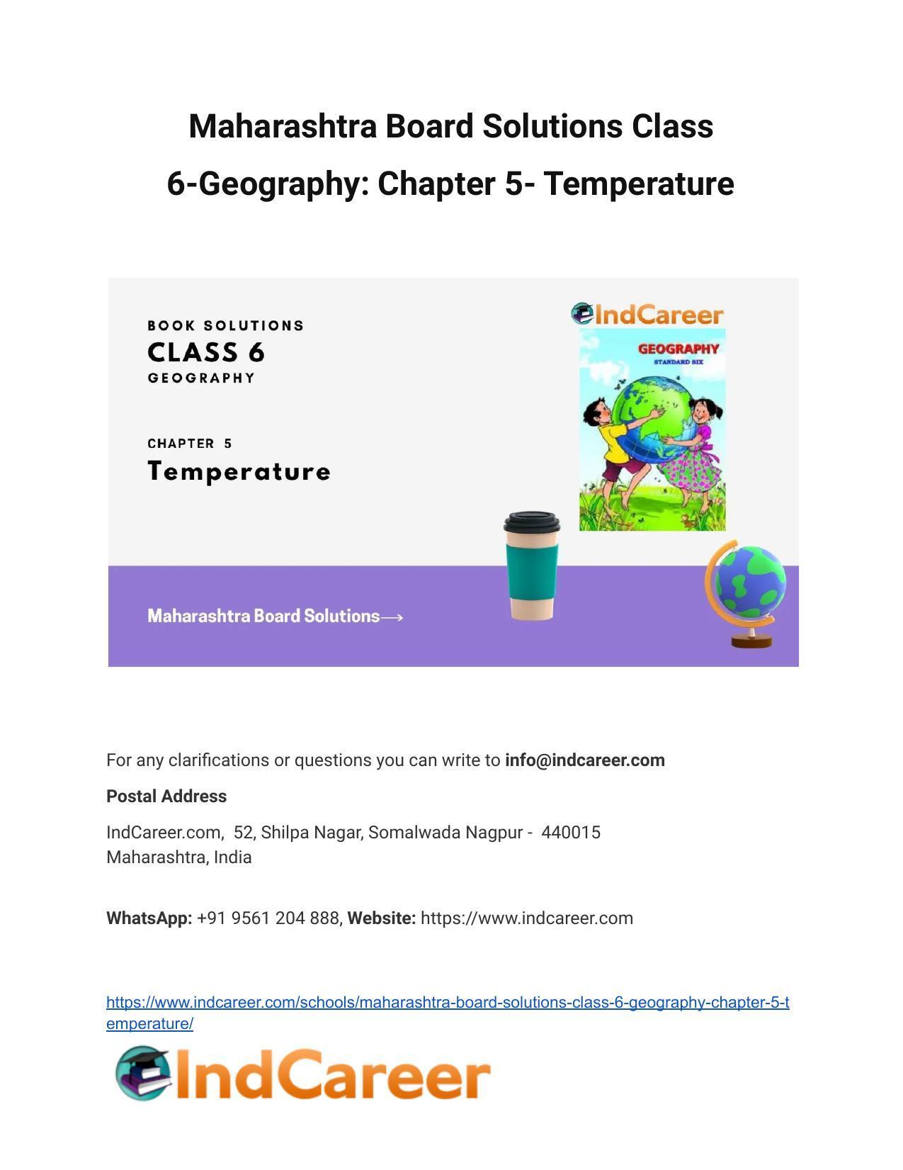 Maharashtra Board Solutions Class 6-Geography: Chapter 5- Temperature - Page 1