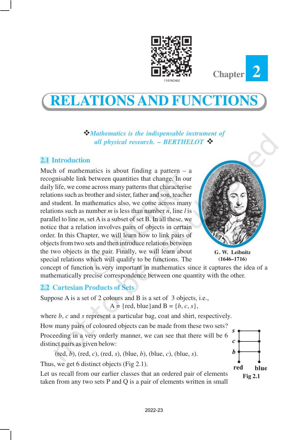 NCERT Book for Class 11 Maths Chapter 2 Relations and Functions - Page 1