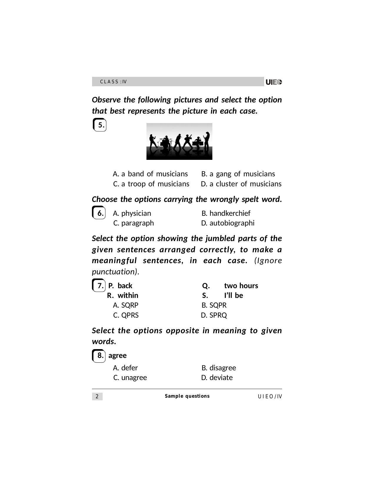 UIEO Sample Paper for Class 4 - Page 2