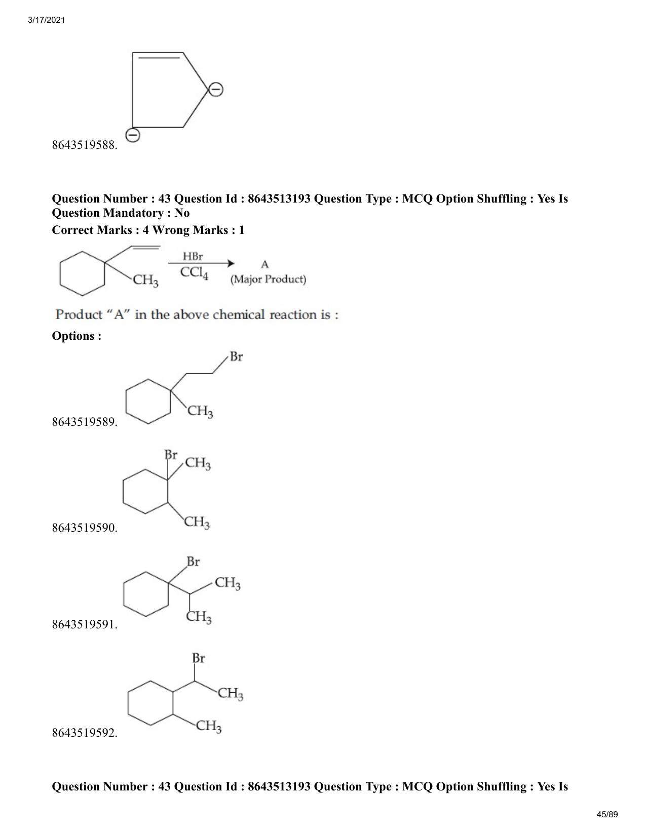 JEE Mains 2021: BTech EU (Shift 1) 17-03-2021 Question Paper - Page 45