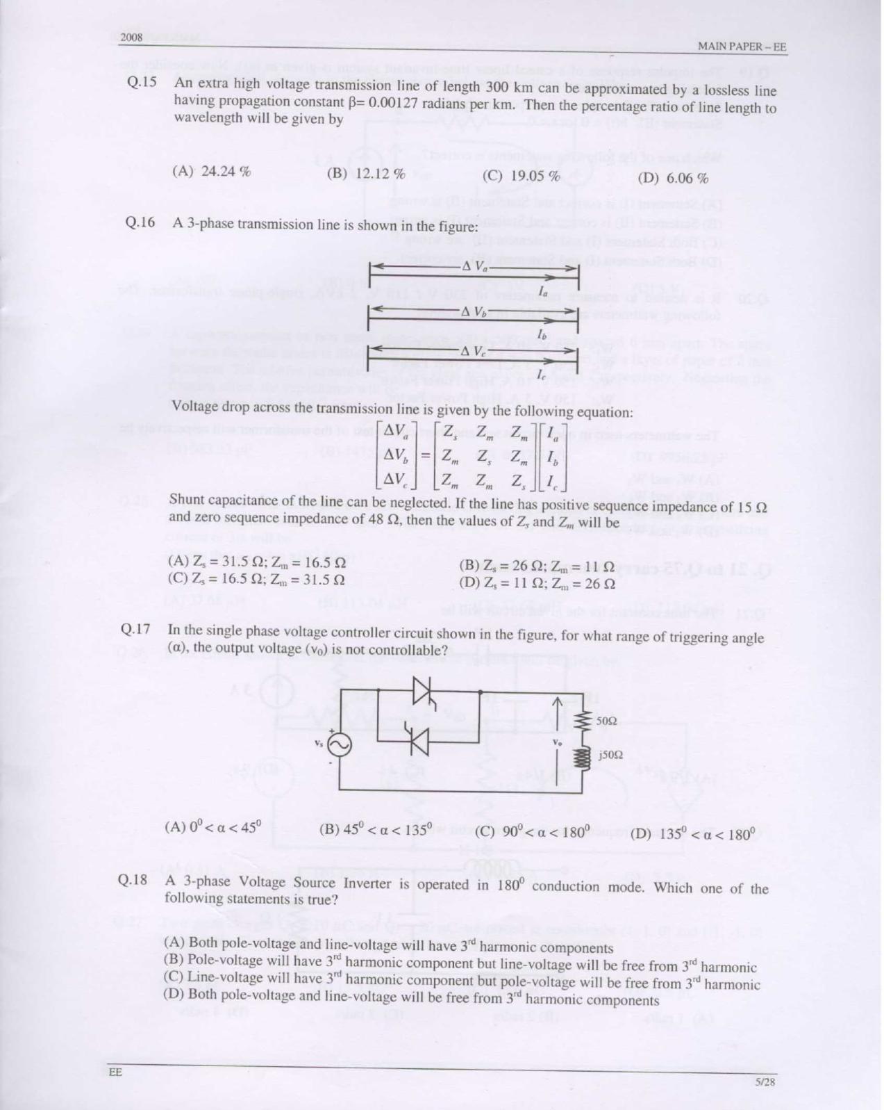 GATE 2008 Electrical Engineering (EE) Question Paper with Answer Key - Page 5