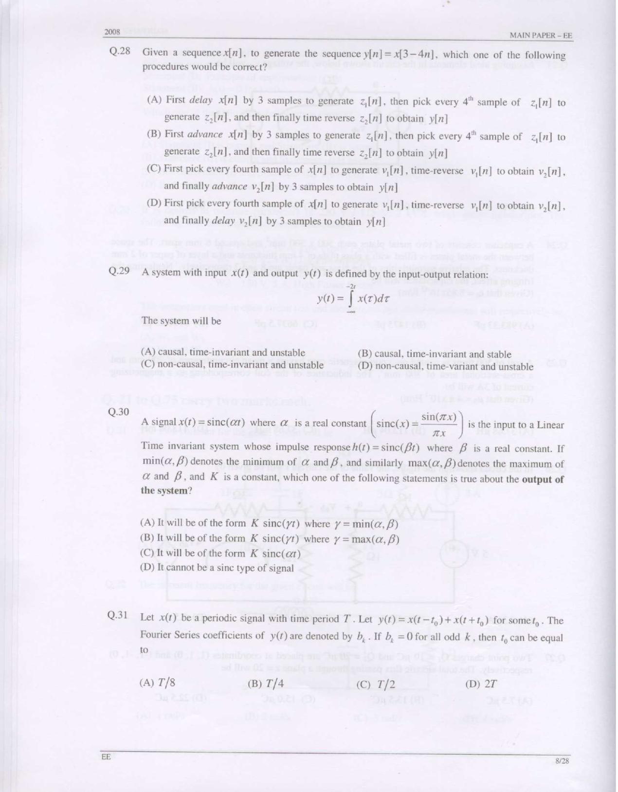 GATE 2008 Electrical Engineering (EE) Question Paper with Answer Key - Page 8