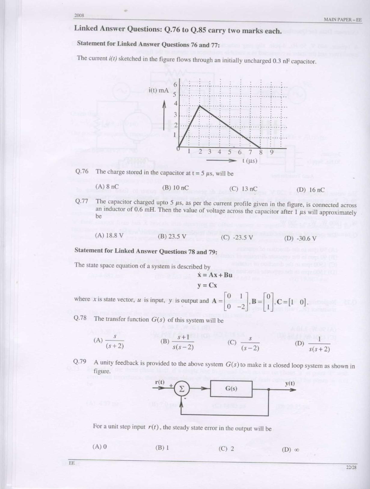 GATE 2008 Electrical Engineering (EE) Question Paper with Answer Key - Page 22