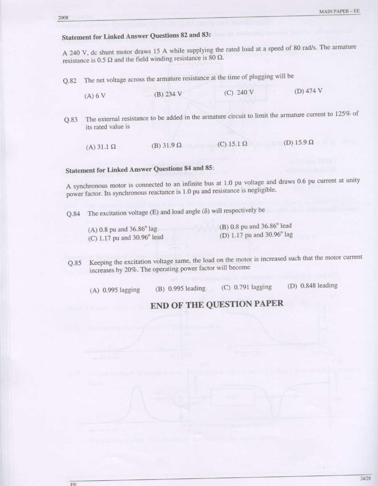 GATE 2008 Electrical Engineering (EE) Question Paper with Answer Key - Page 24
