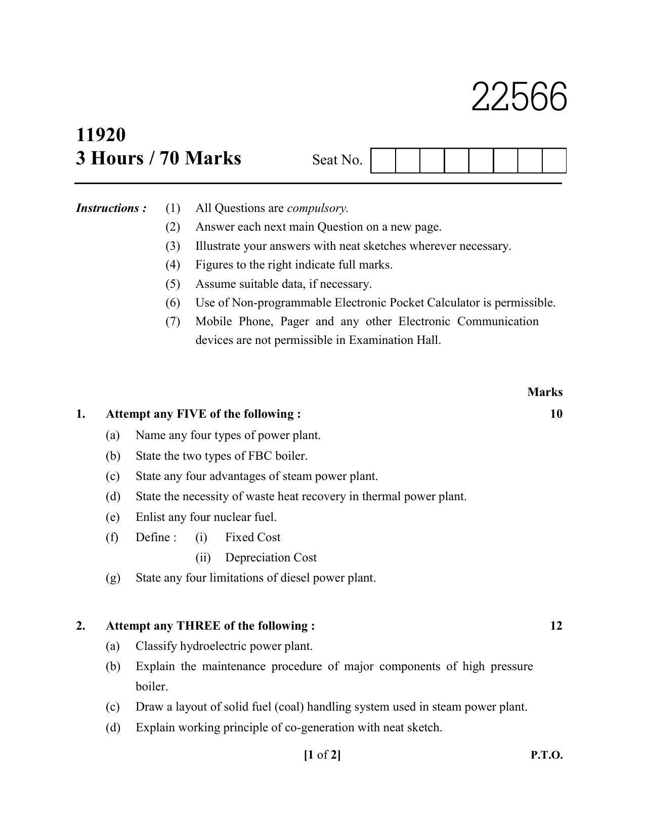 MSBTE Question Paper - 2019 - Power Plant Engineering (Elective) - Page 1