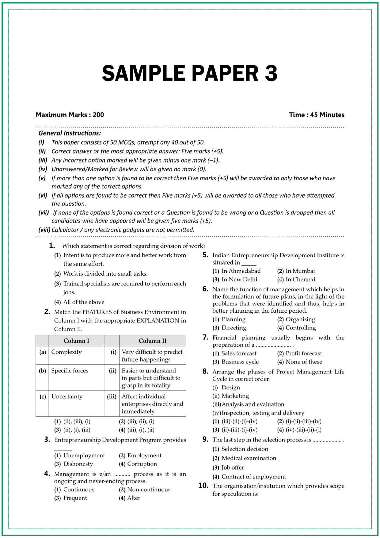 CUET UG Business Studies Sample Paper 3 - Page 1