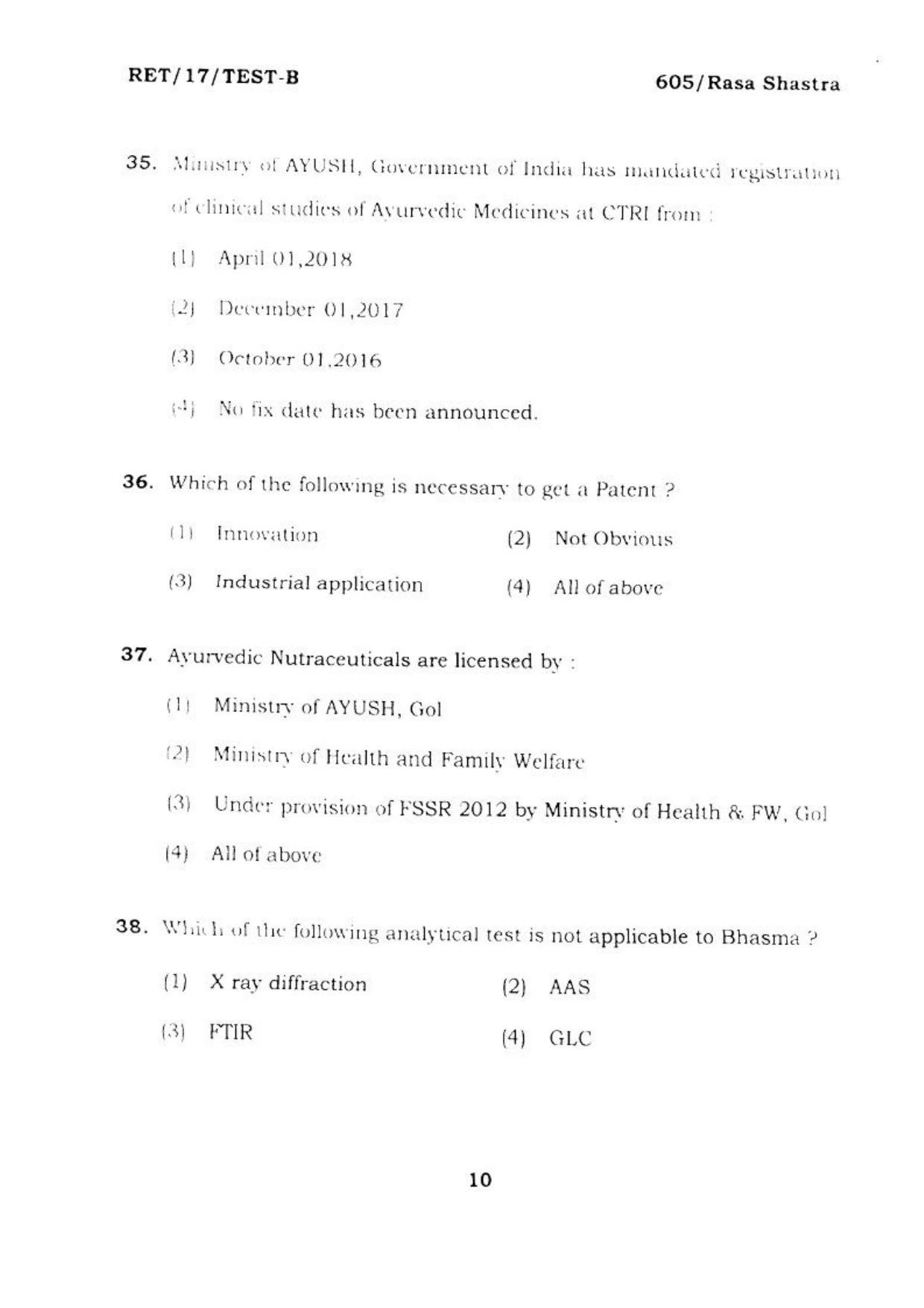BHU RET RASA SHASTRA 2017 Question Paper - Page 10