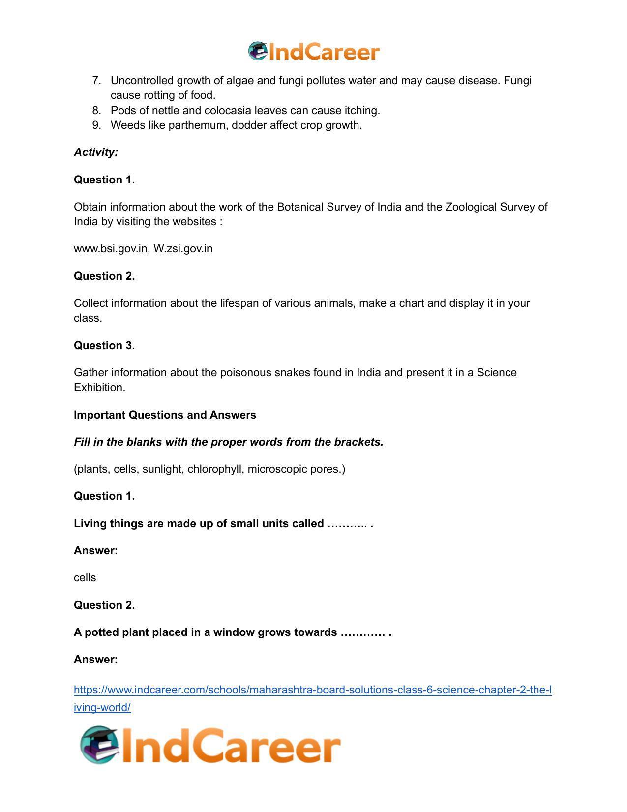 Maharashtra Board Solutions Class 6-Science: Chapter 2- The Living World - Page 11
