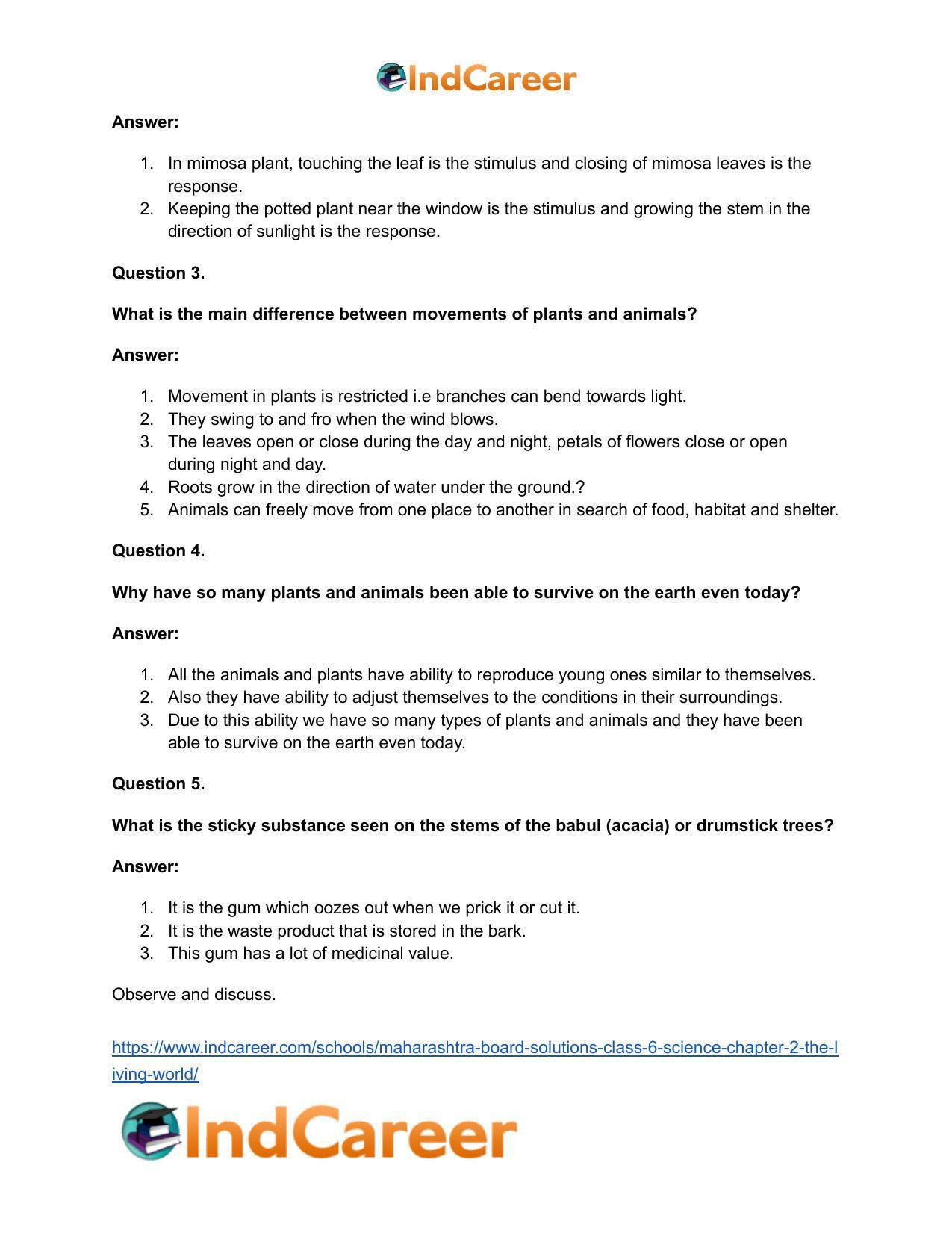 Maharashtra Board Solutions Class 6-Science: Chapter 2- The Living World - Page 18