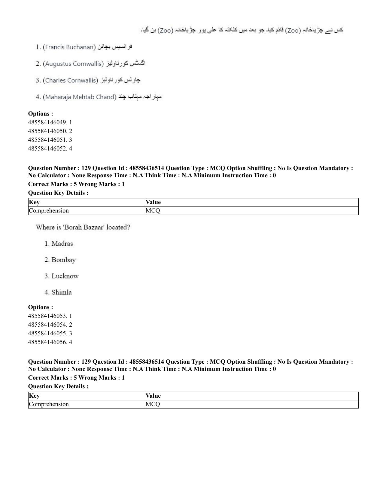CUET 2023 English Urdu Shift 3 Question Papers - 22 June 2023 - Page 156