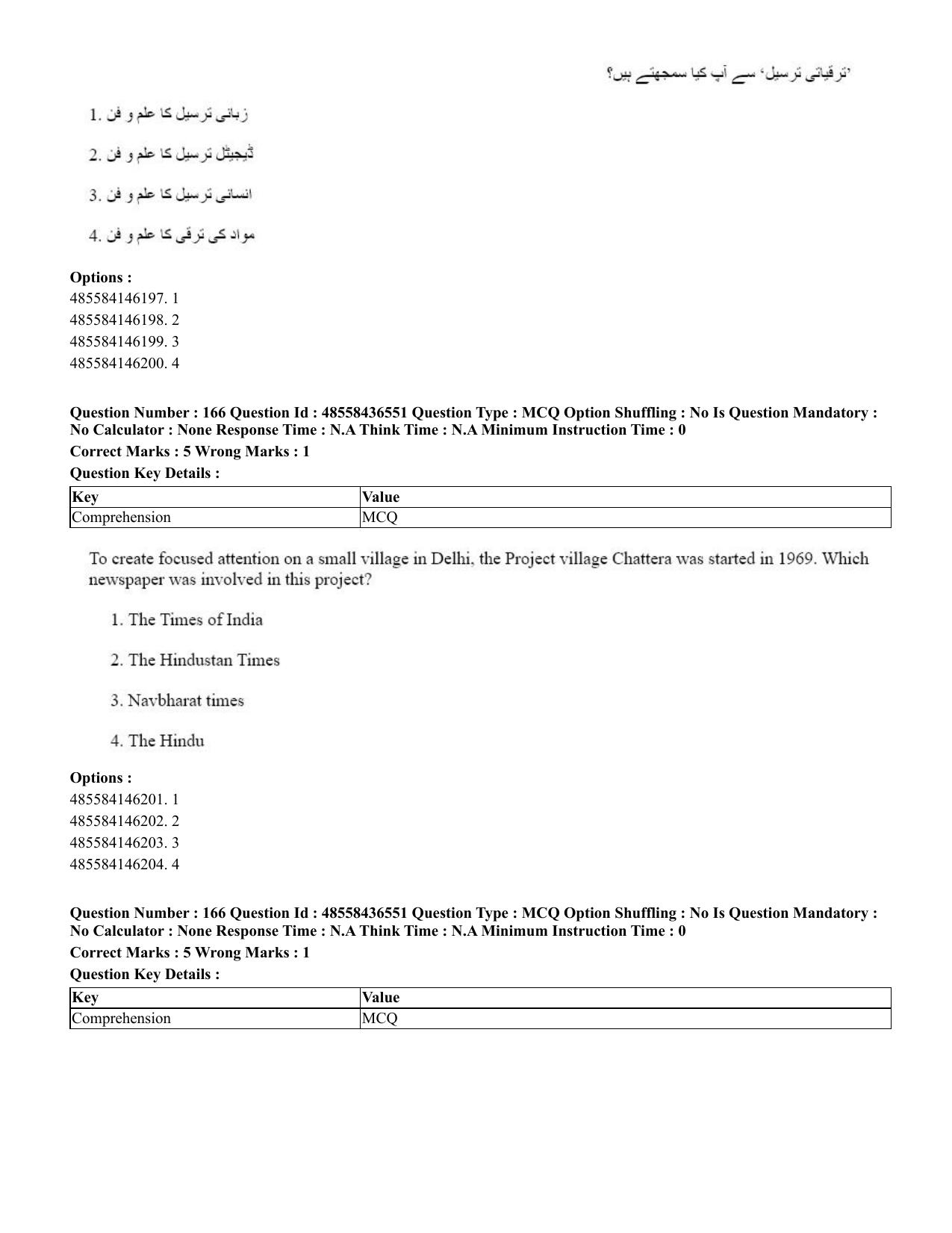 CUET 2023 English Urdu Shift 3 Question Papers - 22 June 2023 - Page 200