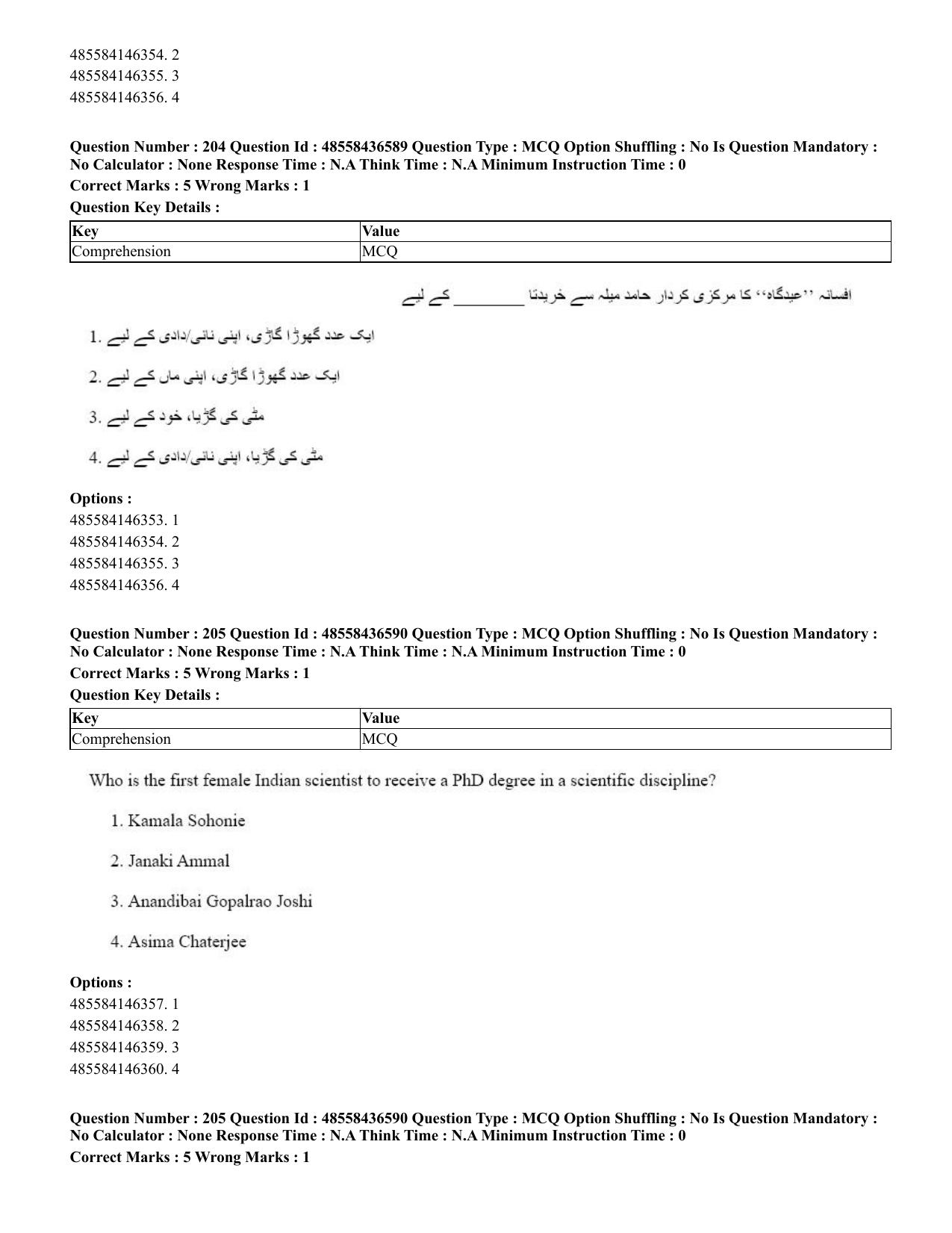CUET 2023 English Urdu Shift 3 Question Papers - 22 June 2023 - Page 253