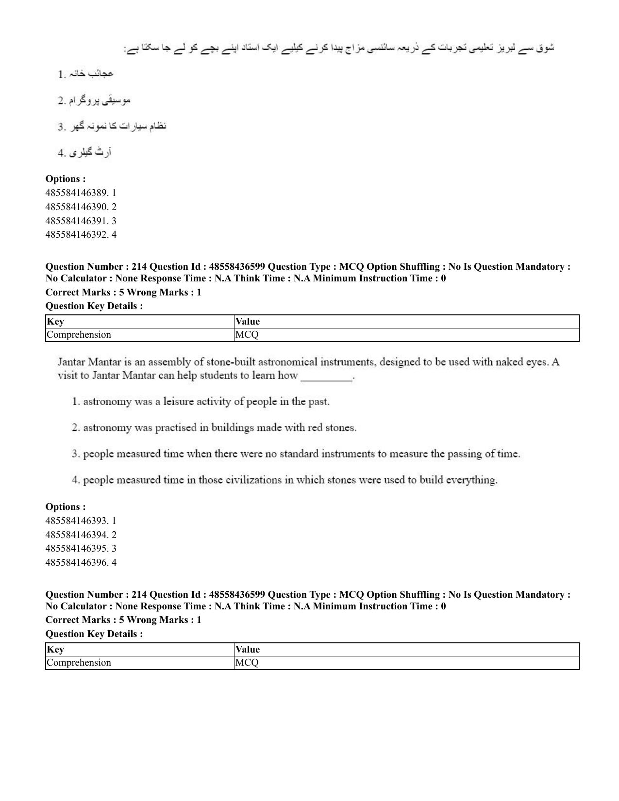 CUET 2023 English Urdu Shift 3 Question Papers - 22 June 2023 - Page 262