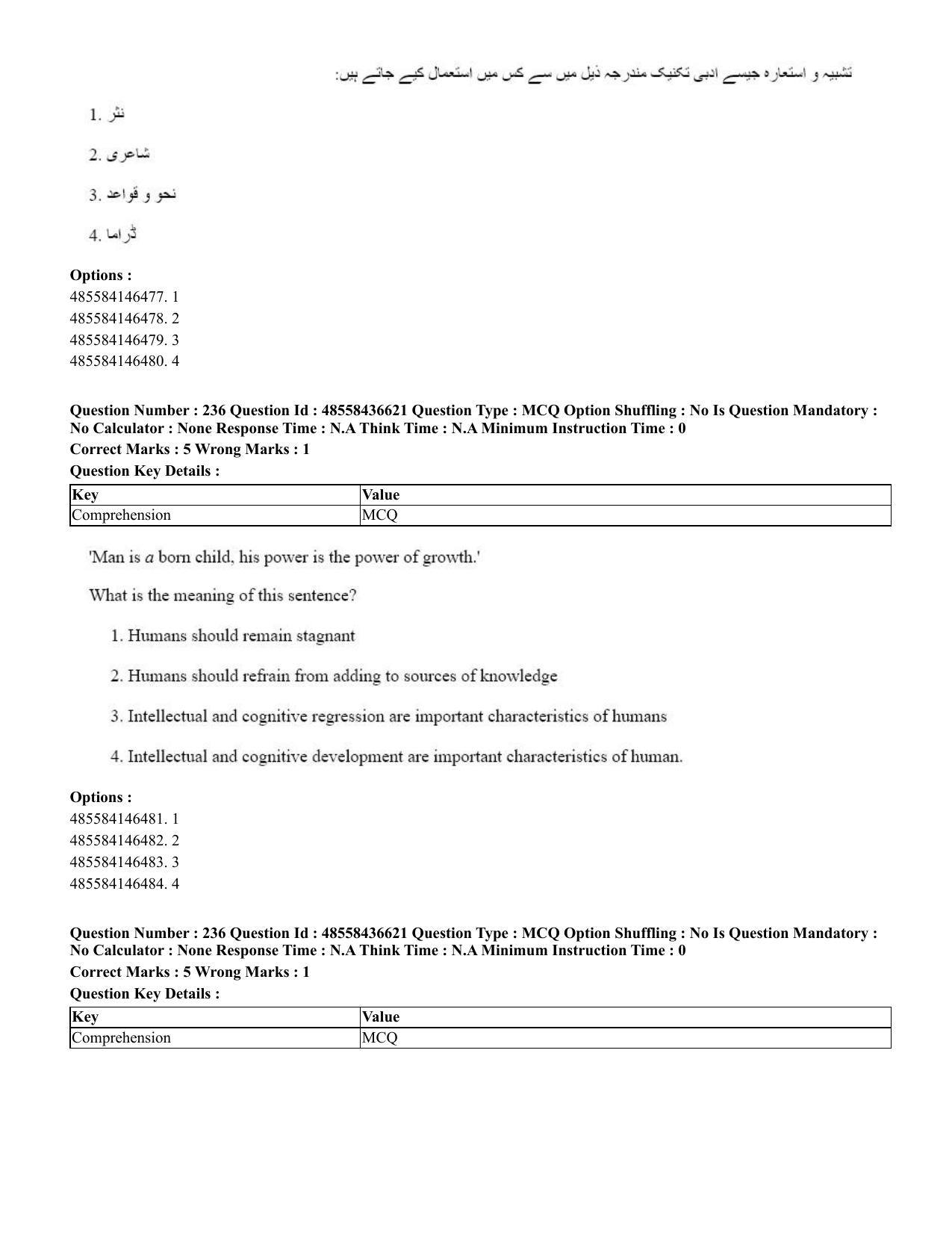 CUET 2023 English Urdu Shift 3 Question Papers - 22 June 2023 - Page 284