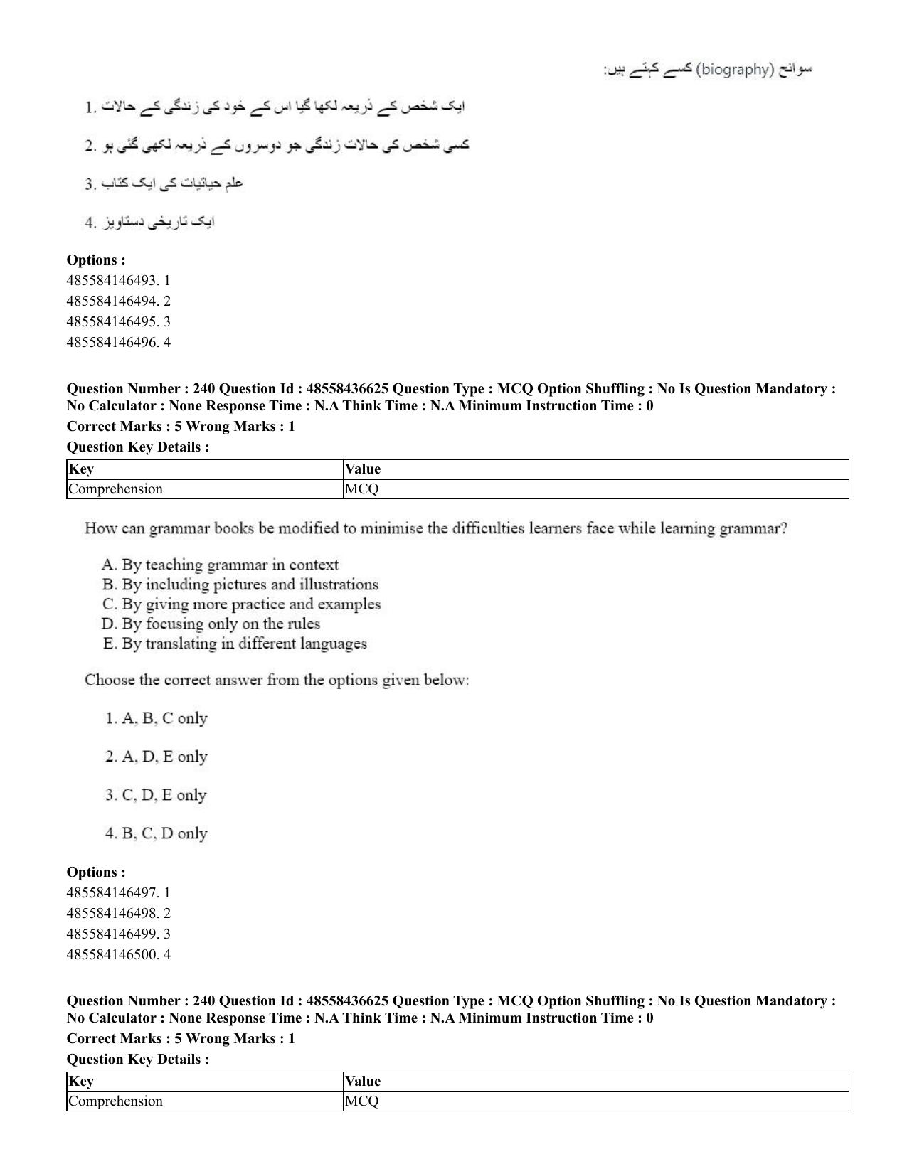 CUET 2023 English Urdu Shift 3 Question Papers - 22 June 2023 - Page 288