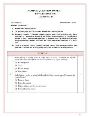 CBSE Class 12 Biotechnology Sample Paper 2023