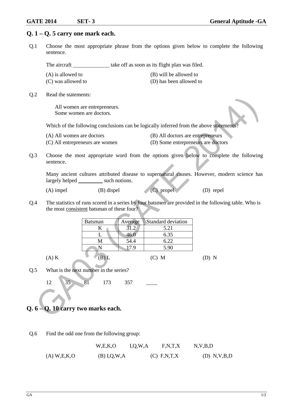 GATE 2014 Electronics and Communication Engineering (EC) Question Paper with Answer Key - Page 6