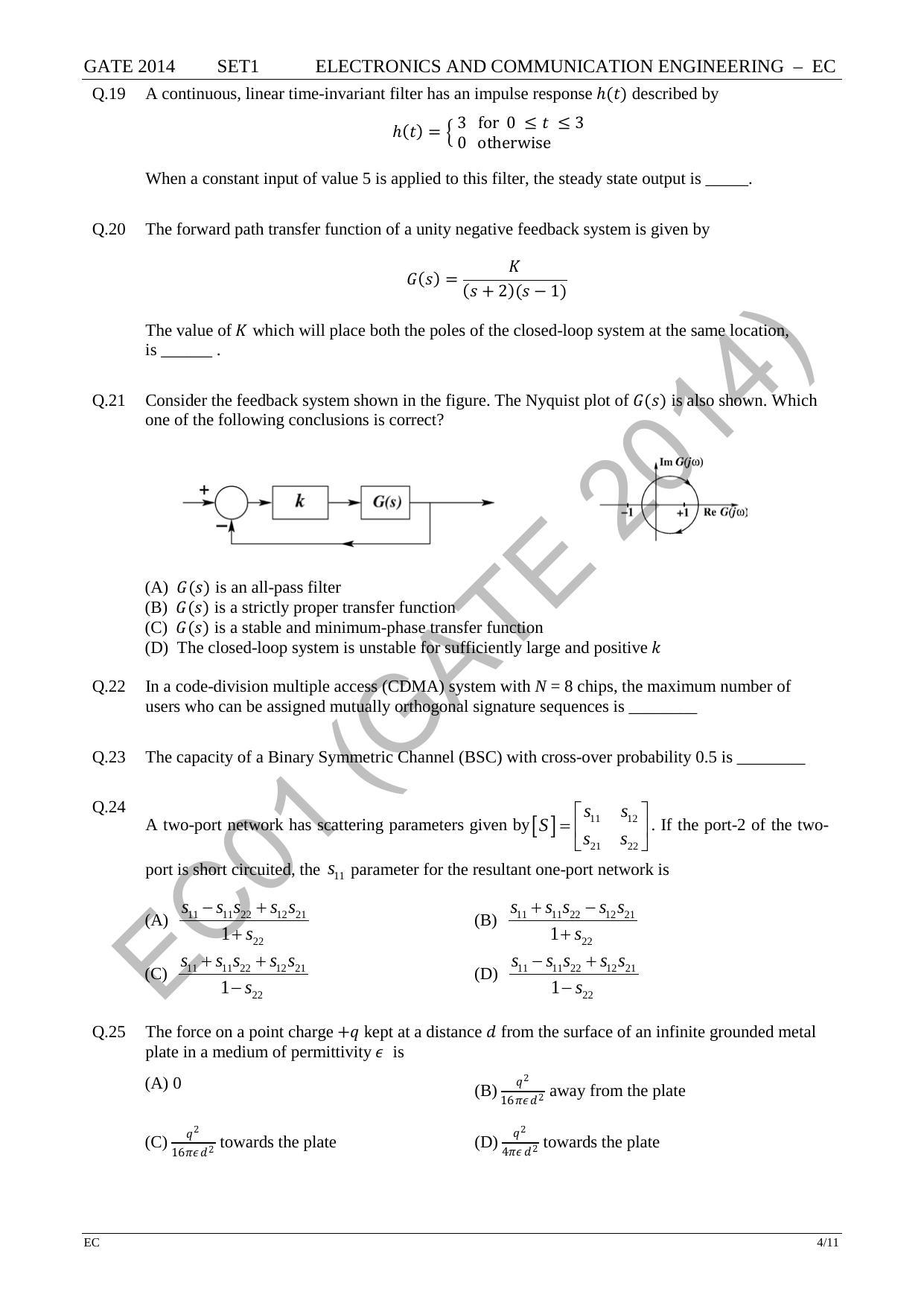 GATE 2014 Electronics and Communication Engineering (EC) Question Paper with Answer Key - Page 11