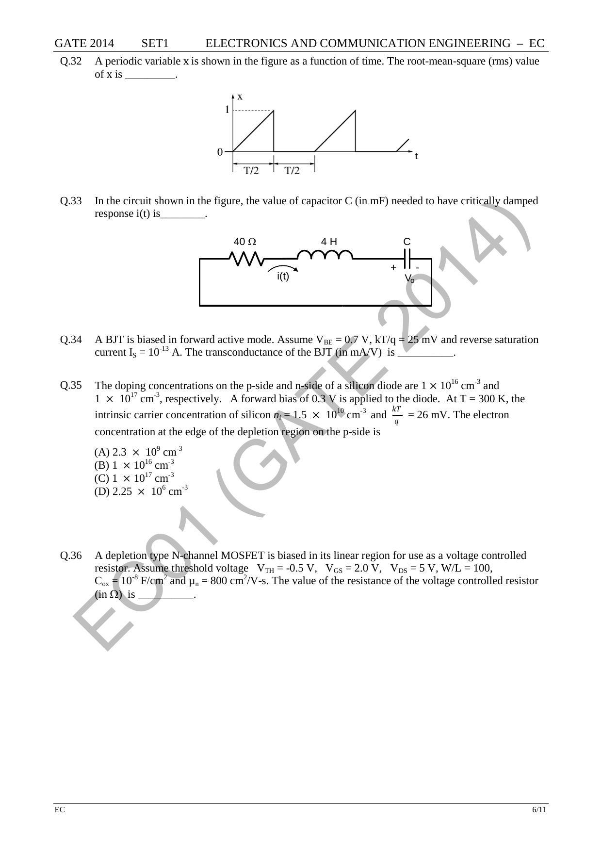GATE 2014 Electronics and Communication Engineering (EC) Question Paper with Answer Key - Page 13