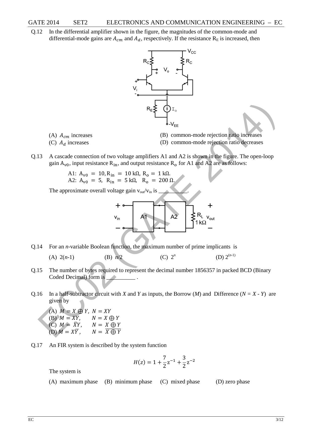 GATE 2014 Electronics and Communication Engineering (EC) Question Paper with Answer Key - Page 29