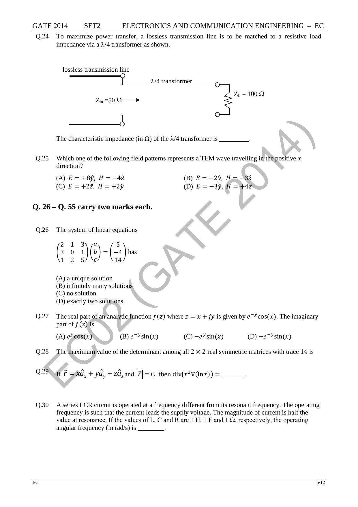 GATE 2014 Electronics and Communication Engineering (EC) Question Paper with Answer Key - Page 31