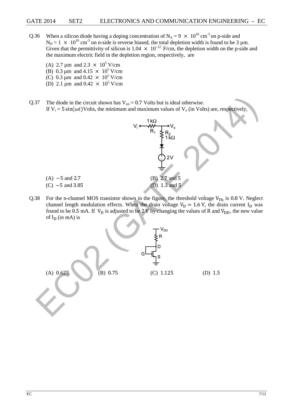 GATE 2014 Electronics and Communication Engineering (EC) Question Paper with Answer Key - Page 33