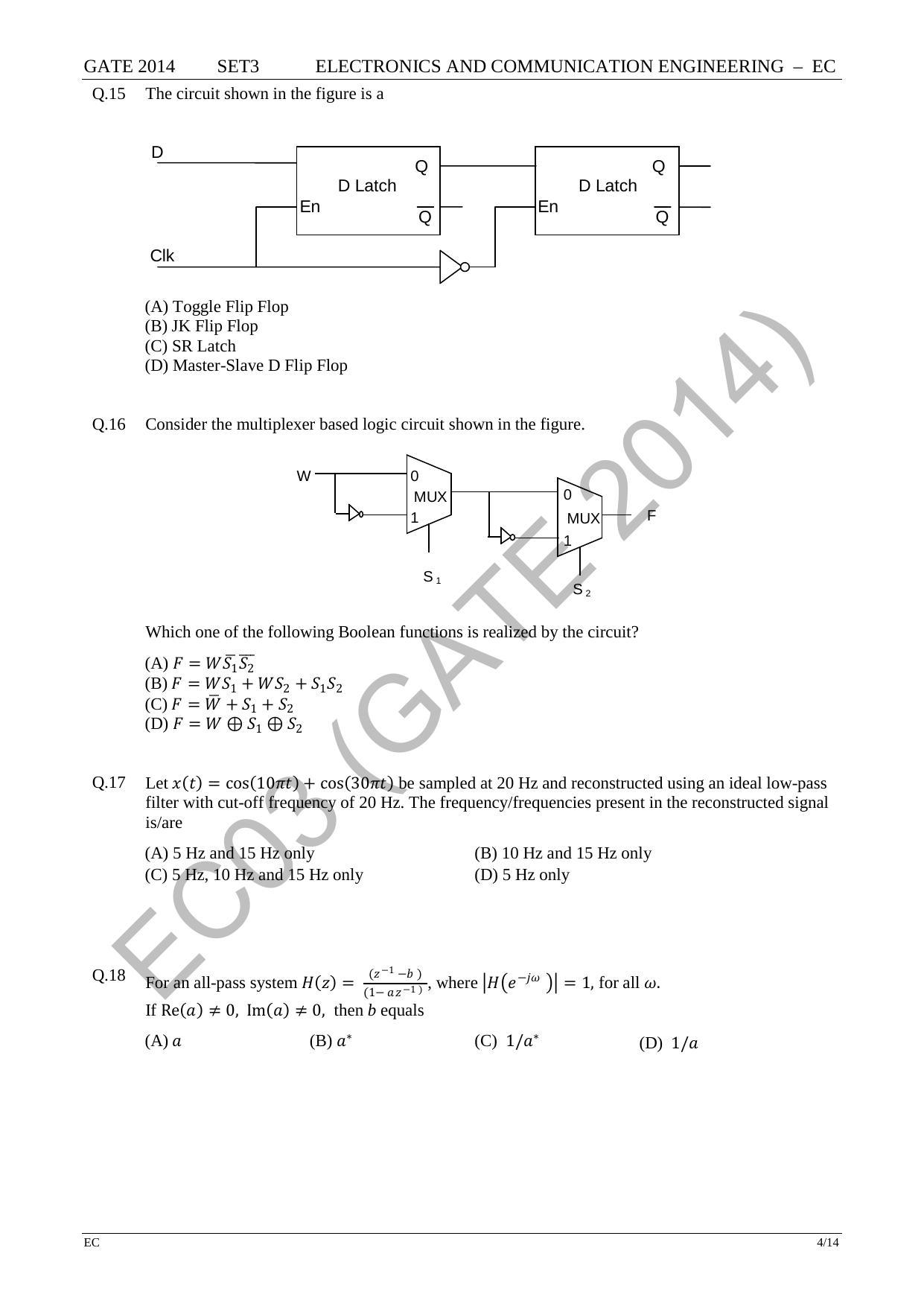 GATE 2014 Electronics and Communication Engineering (EC) Question Paper with Answer Key - Page 51