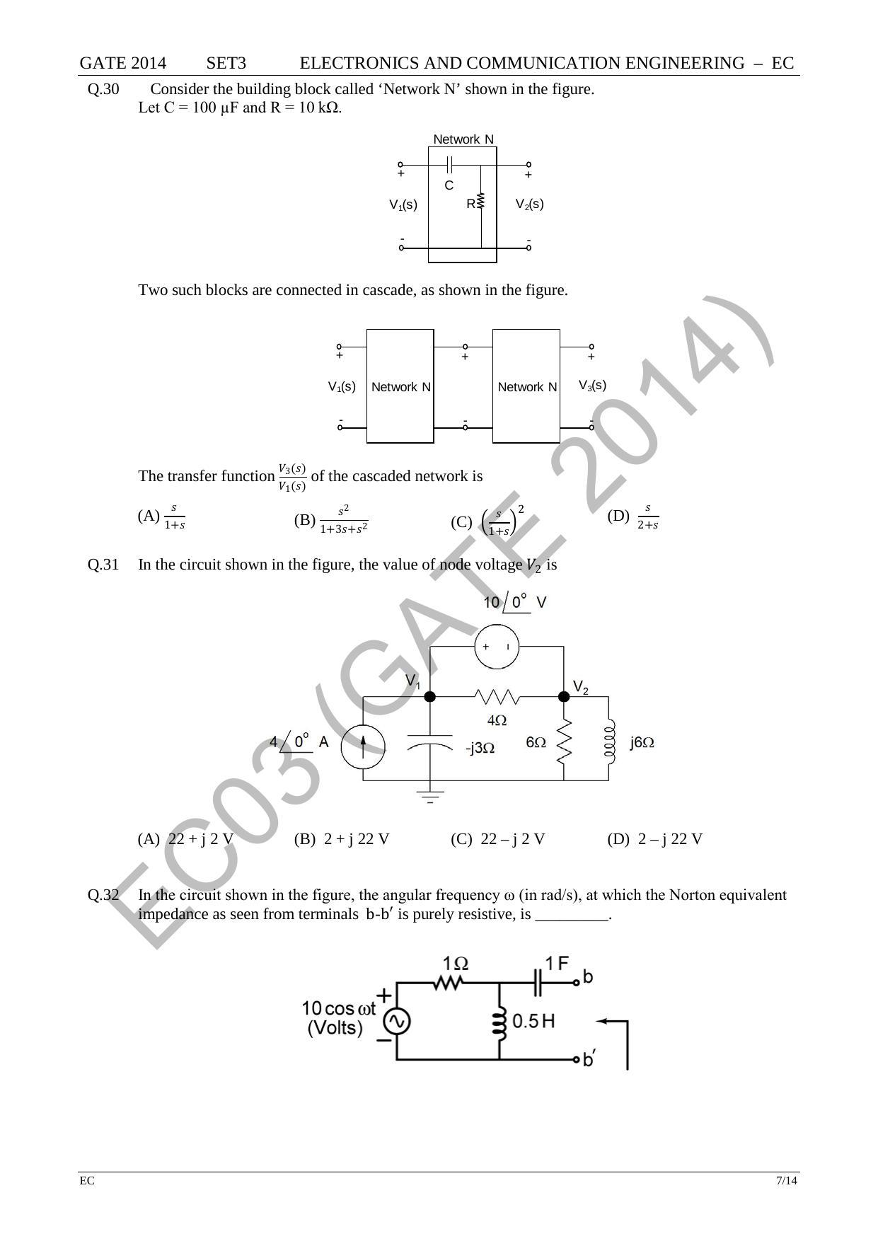 GATE 2014 Electronics and Communication Engineering (EC) Question Paper with Answer Key - Page 54