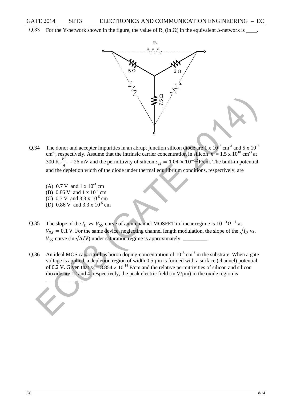 GATE 2014 Electronics and Communication Engineering (EC) Question Paper with Answer Key - Page 55