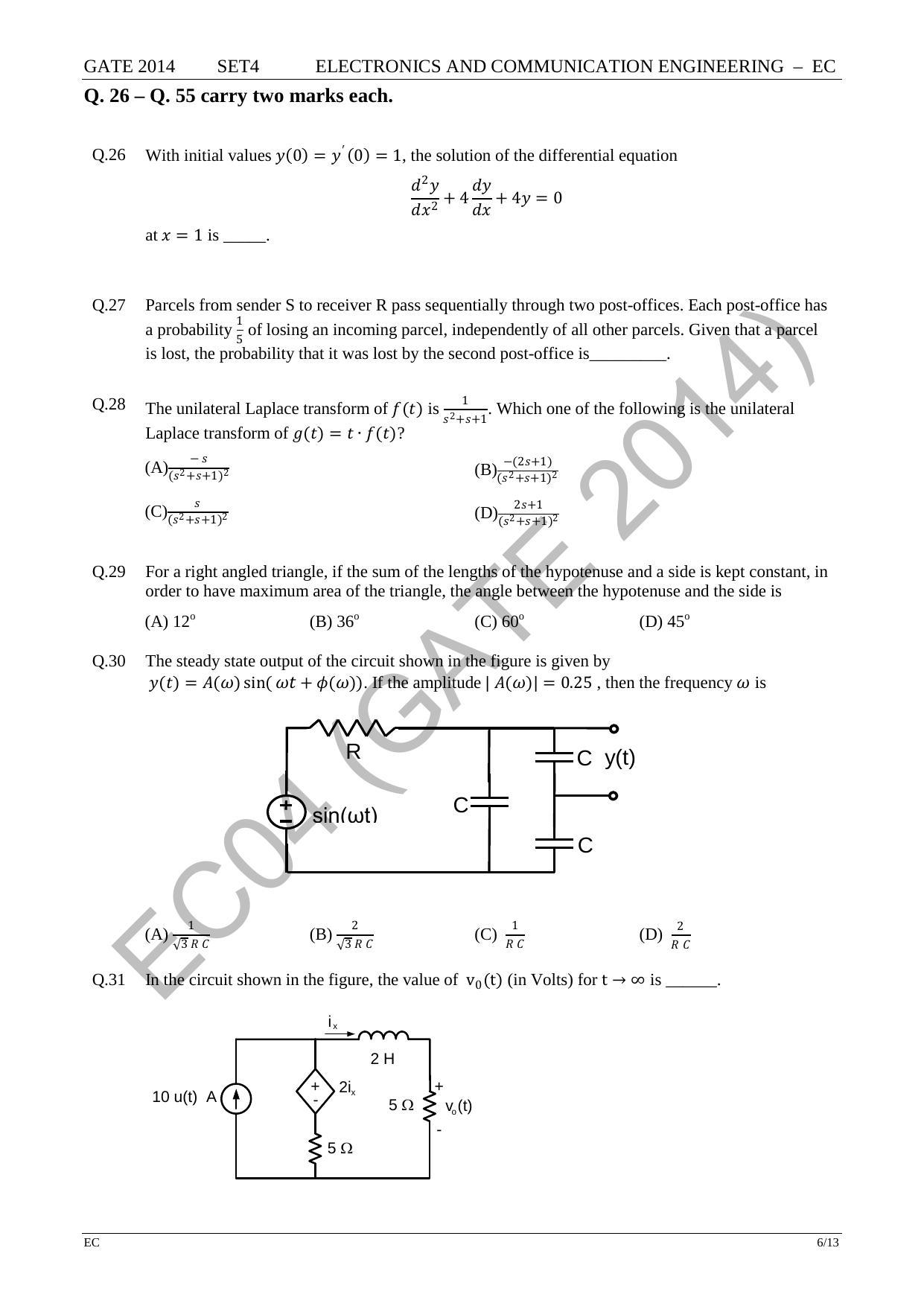 GATE 2014 Electronics and Communication Engineering (EC) Question Paper with Answer Key - Page 75