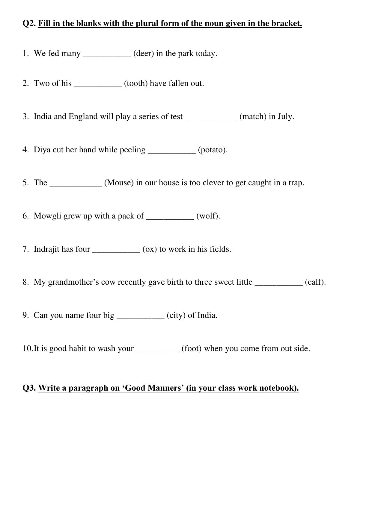 Worksheet for Class 4 English Assignment 74 Genders, Singular Plural - Page 2