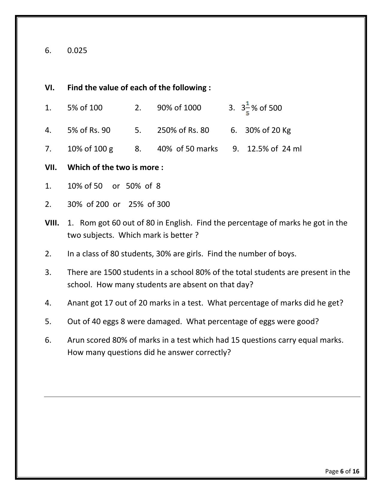 Worksheet for Class 5 Maths Percentage Assignment - Page 3