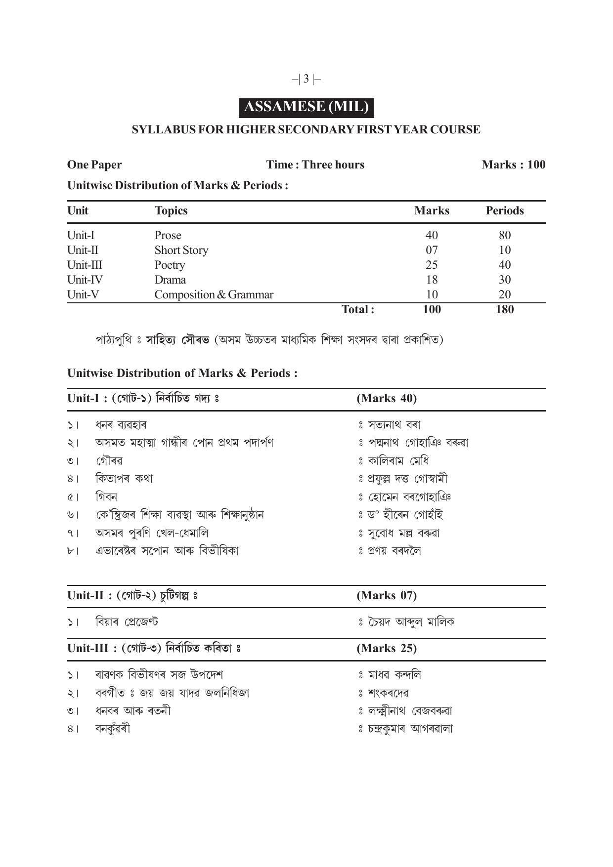 AHSEC 1st Year Assamese Syllabus - Page 3