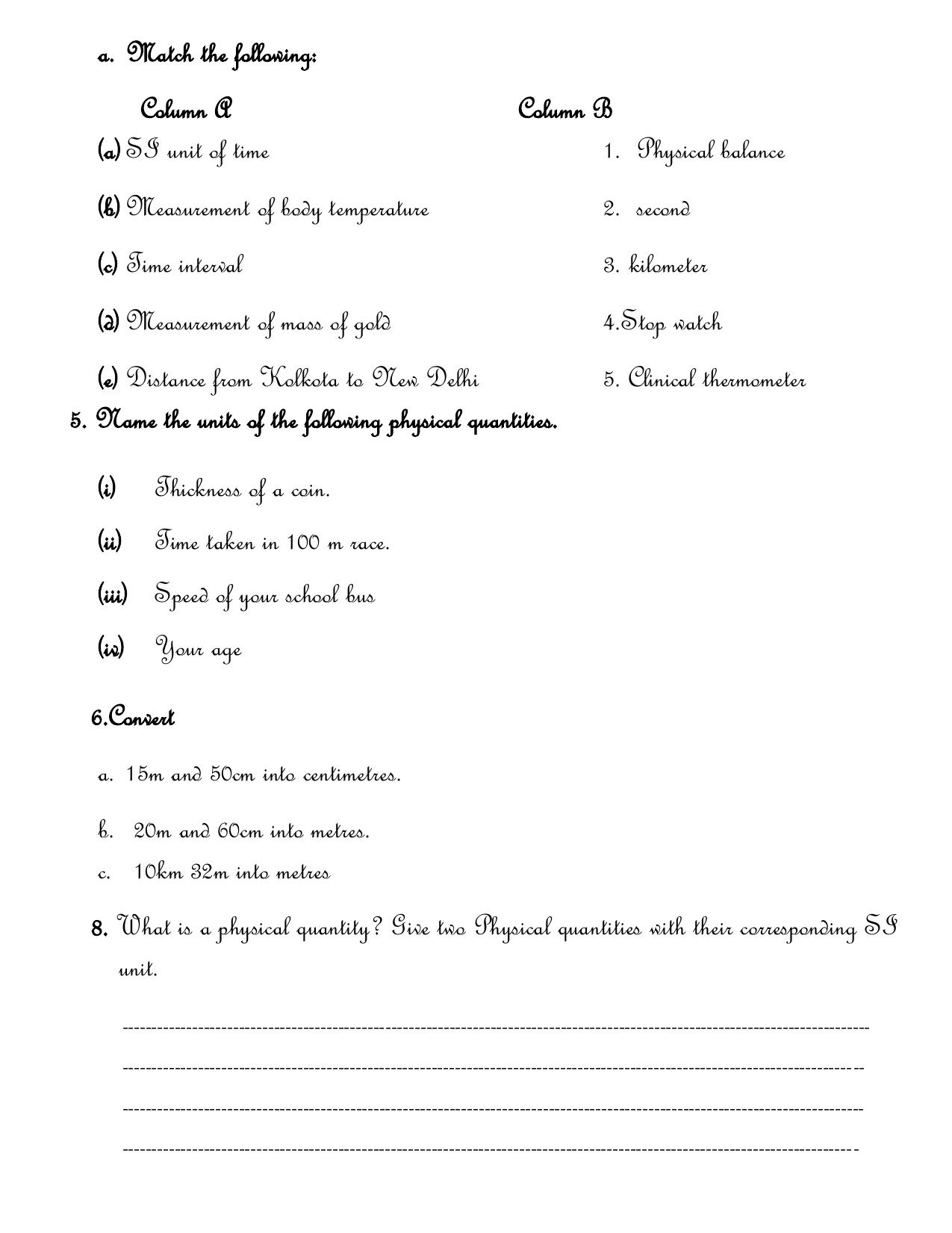CBSE Worksheets for Class 6 Physics Measurement Assignment 4 - Page 2