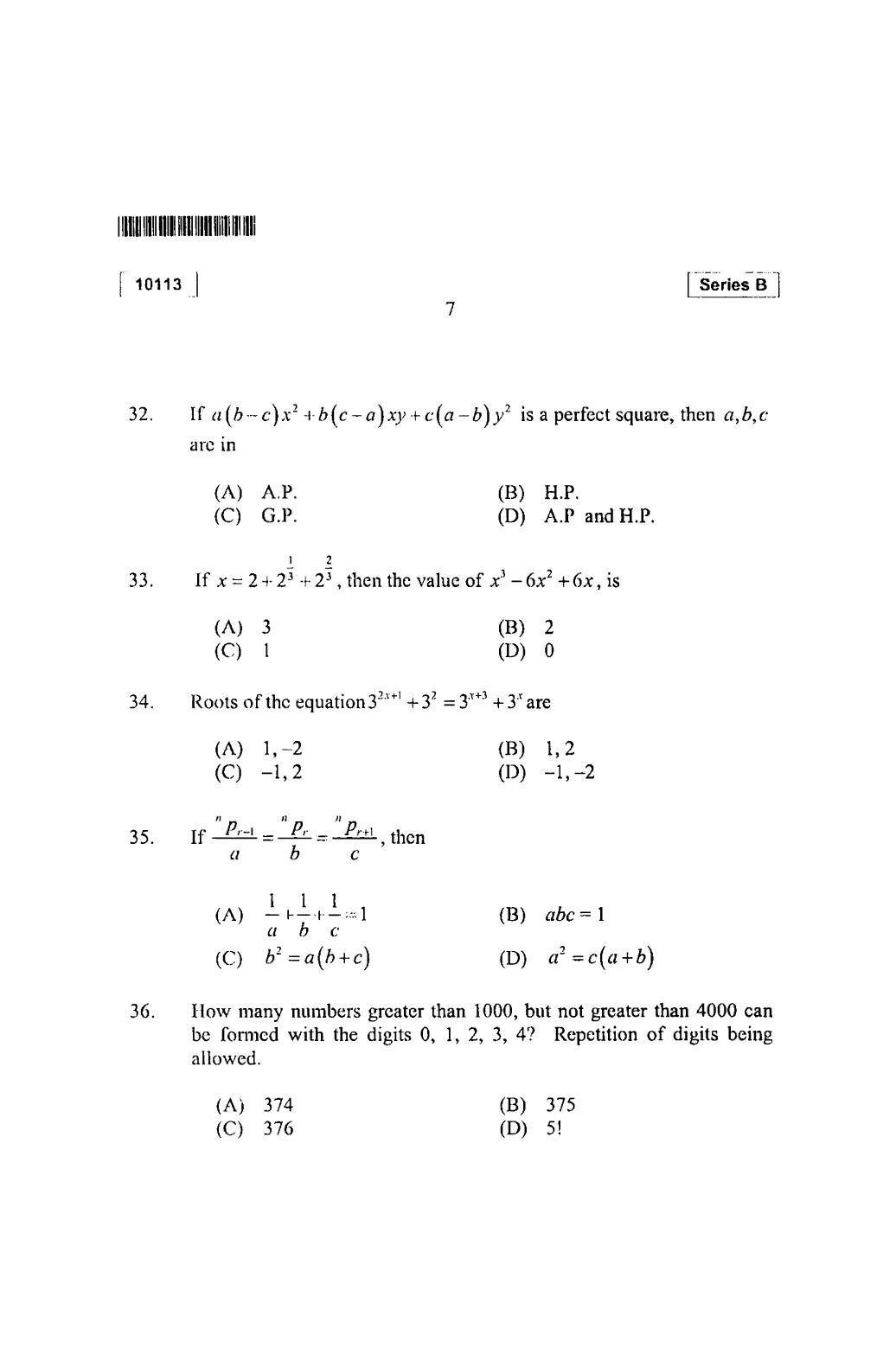 CUSAT CAT 2013 Mathematics, Physics & Chemistry Question Paper - Page 8