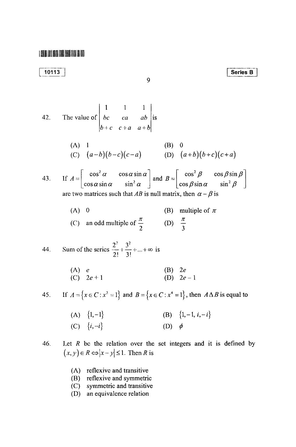 CUSAT CAT 2013 Mathematics, Physics & Chemistry Question Paper - Page 10