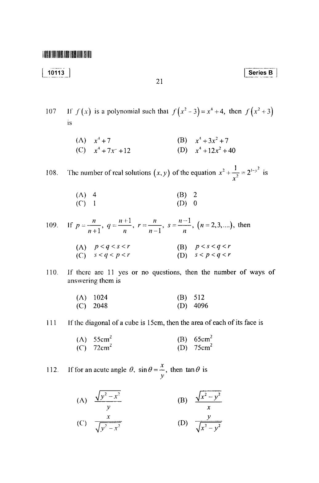 CUSAT CAT 2013 Mathematics, Physics & Chemistry Question Paper - Page 22