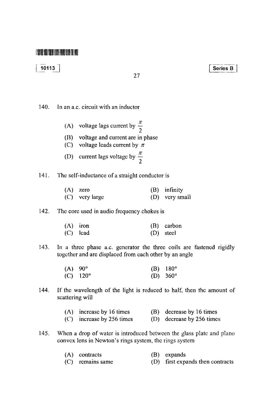 CUSAT CAT 2013 Mathematics, Physics & Chemistry Question Paper - Page 28
