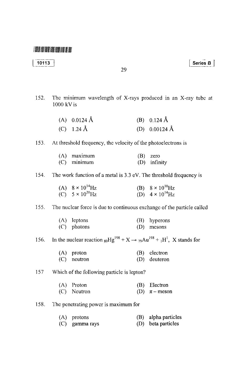 CUSAT CAT 2013 Mathematics, Physics & Chemistry Question Paper - Page 30