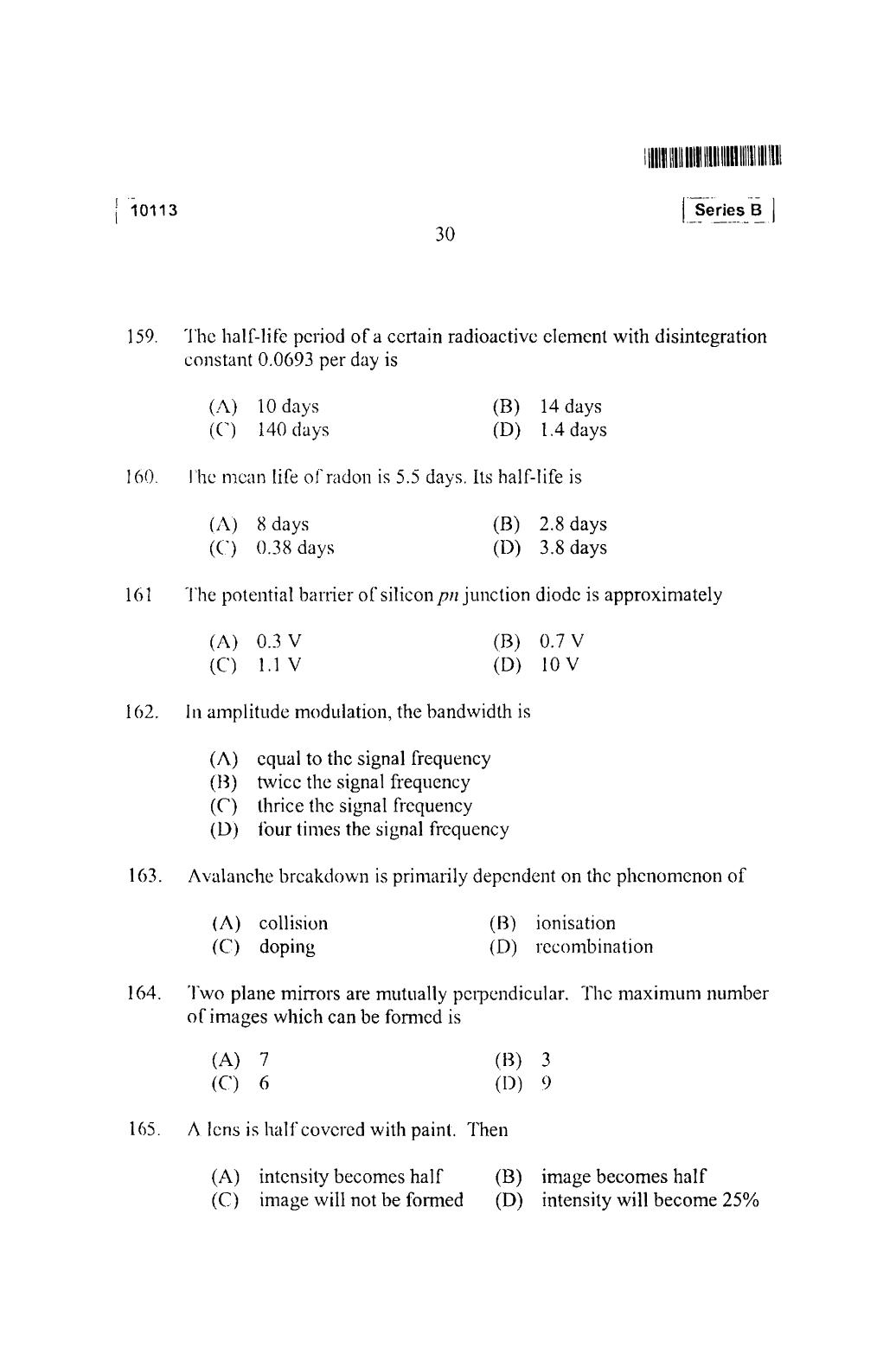 CUSAT CAT 2013 Mathematics, Physics & Chemistry Question Paper - Page 31