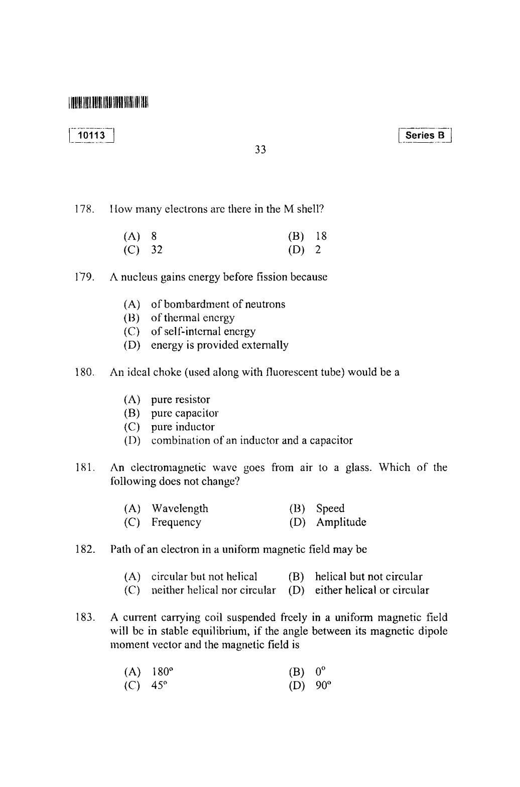 CUSAT CAT 2013 Mathematics, Physics & Chemistry Question Paper - Page 34