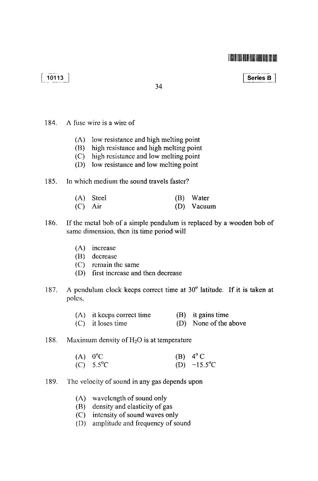 CUSAT CAT 2013 Mathematics, Physics & Chemistry Question Paper - Page 35