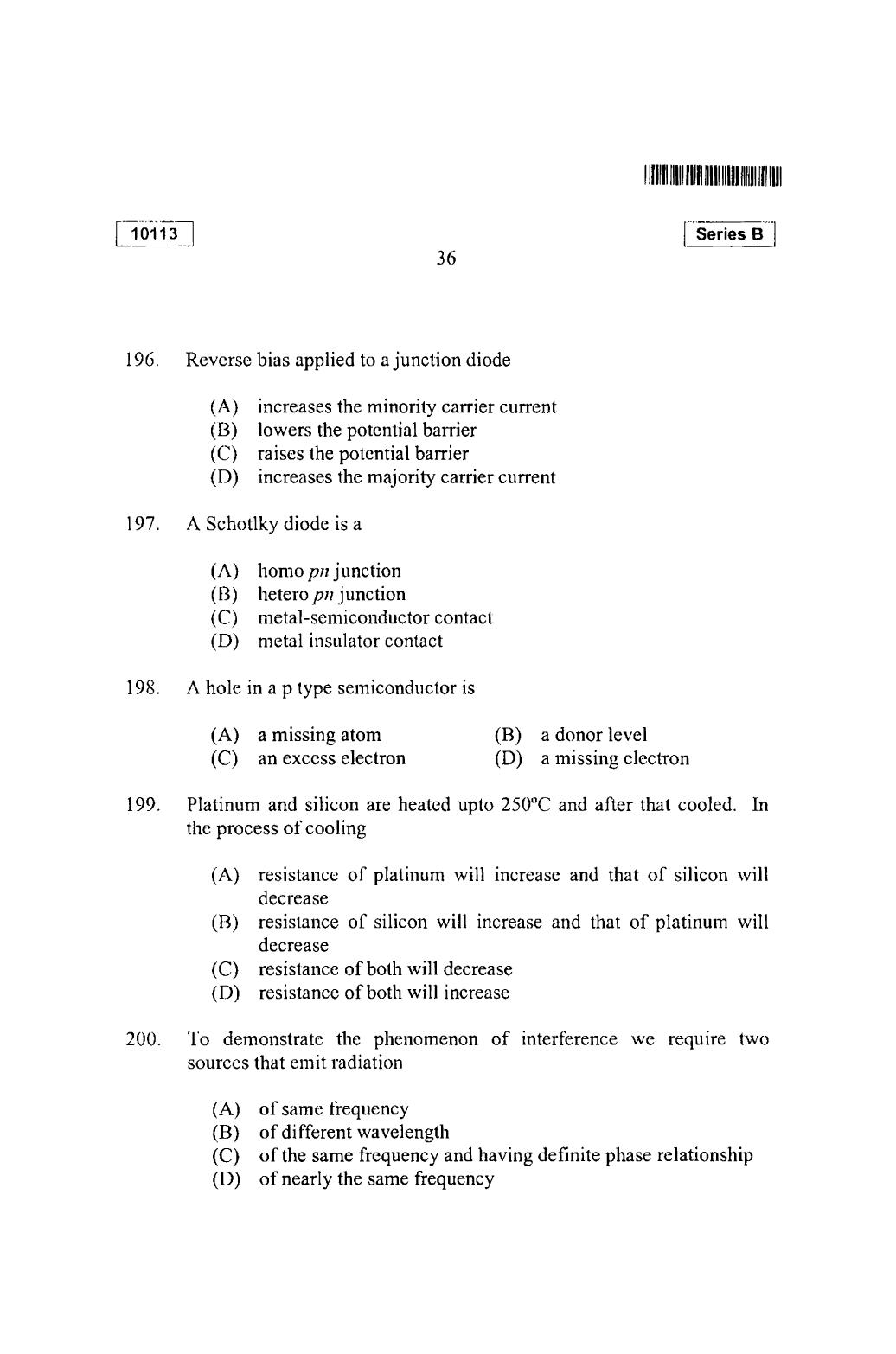 CUSAT CAT 2013 Mathematics, Physics & Chemistry Question Paper - Page 37