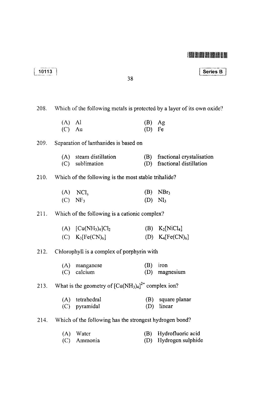 CUSAT CAT 2013 Mathematics, Physics & Chemistry Question Paper - Page 39
