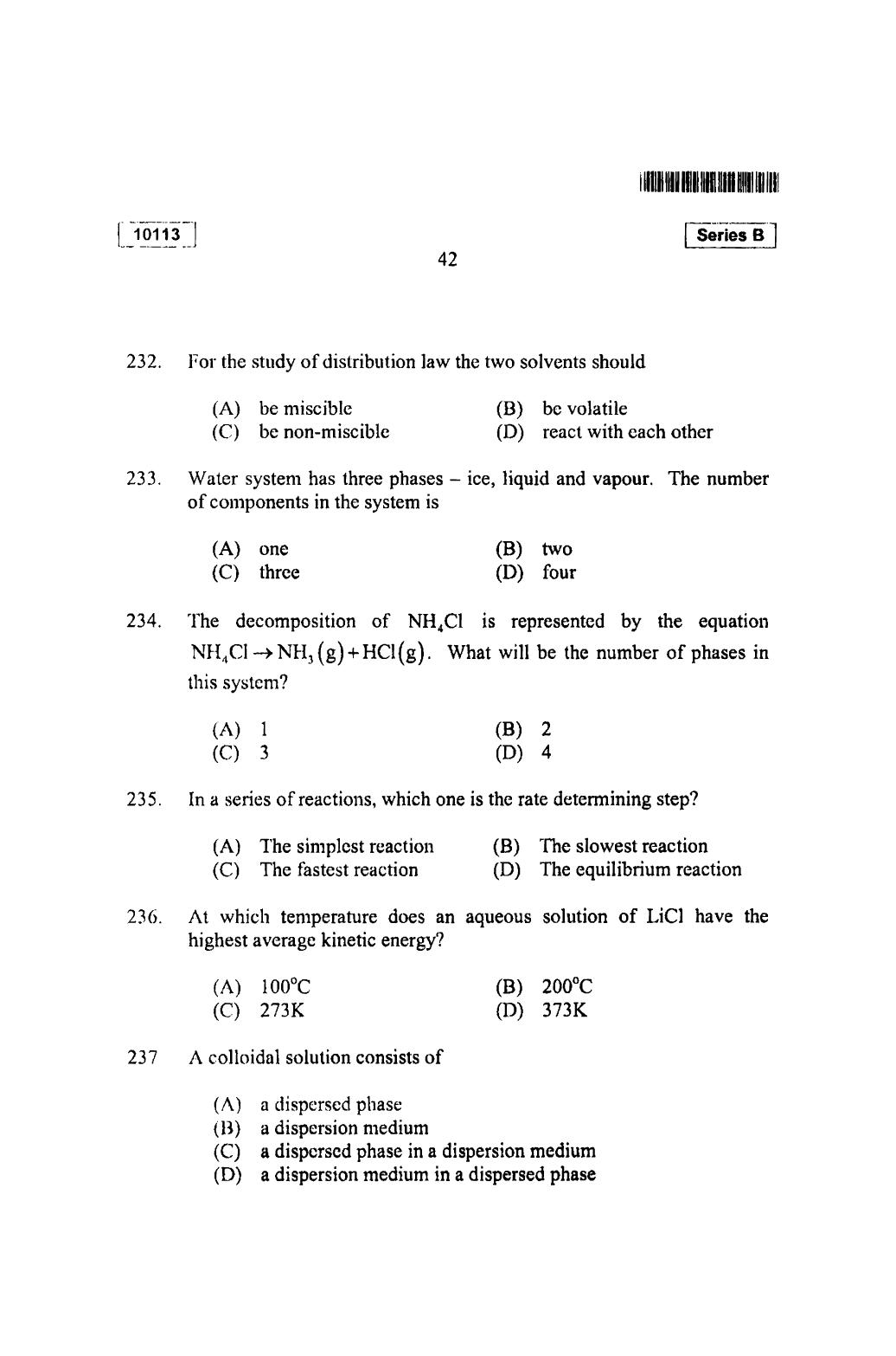 CUSAT CAT 2013 Mathematics, Physics & Chemistry Question Paper - Page 42