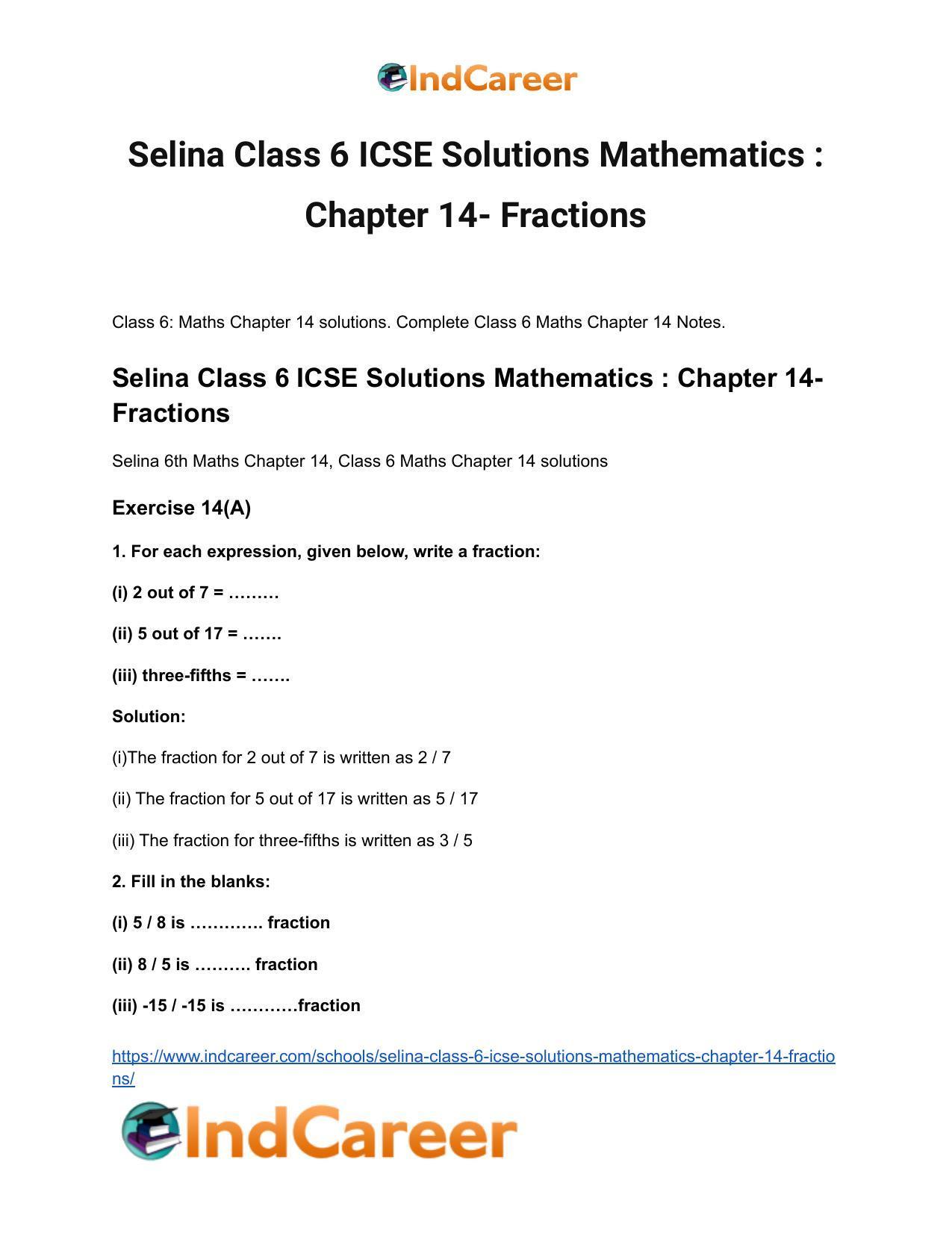 Selina Class 6 ICSE Solutions Mathematics : Chapter 14- Fractions - Page 2