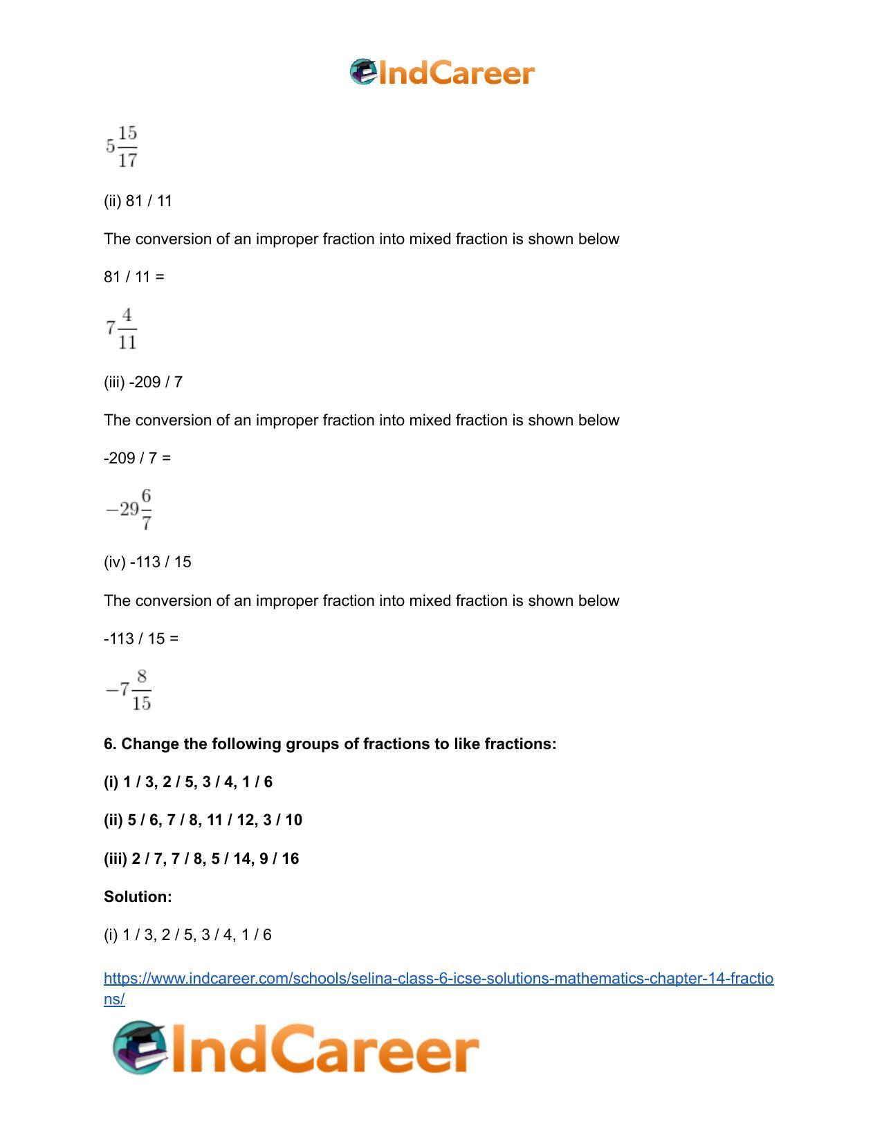 Selina Class 6 ICSE Solutions Mathematics : Chapter 14- Fractions - Page 6