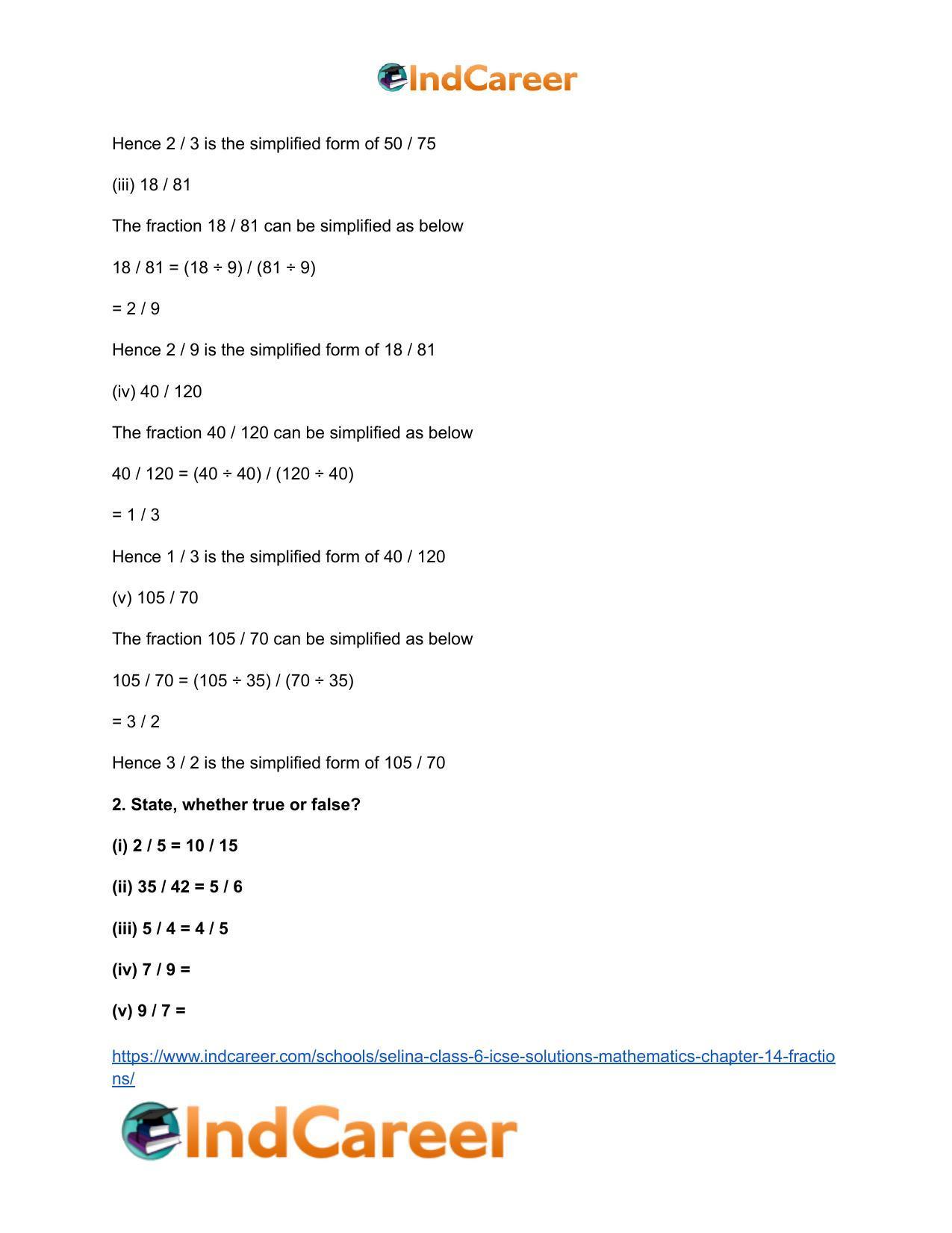 Selina Class 6 ICSE Solutions Mathematics : Chapter 14- Fractions - Page 10